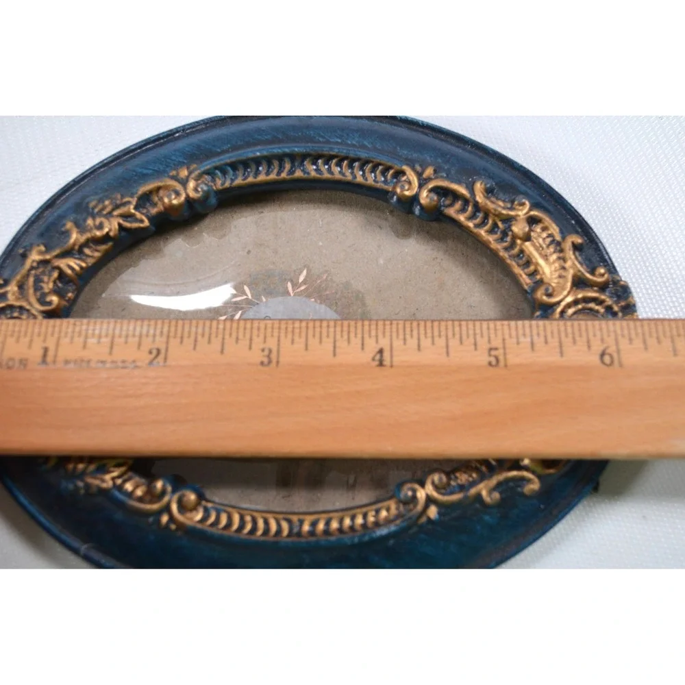 Vintage Style Oval Resin Photo Frame Blue Gold Gilt Ornate Baroque Tabletop